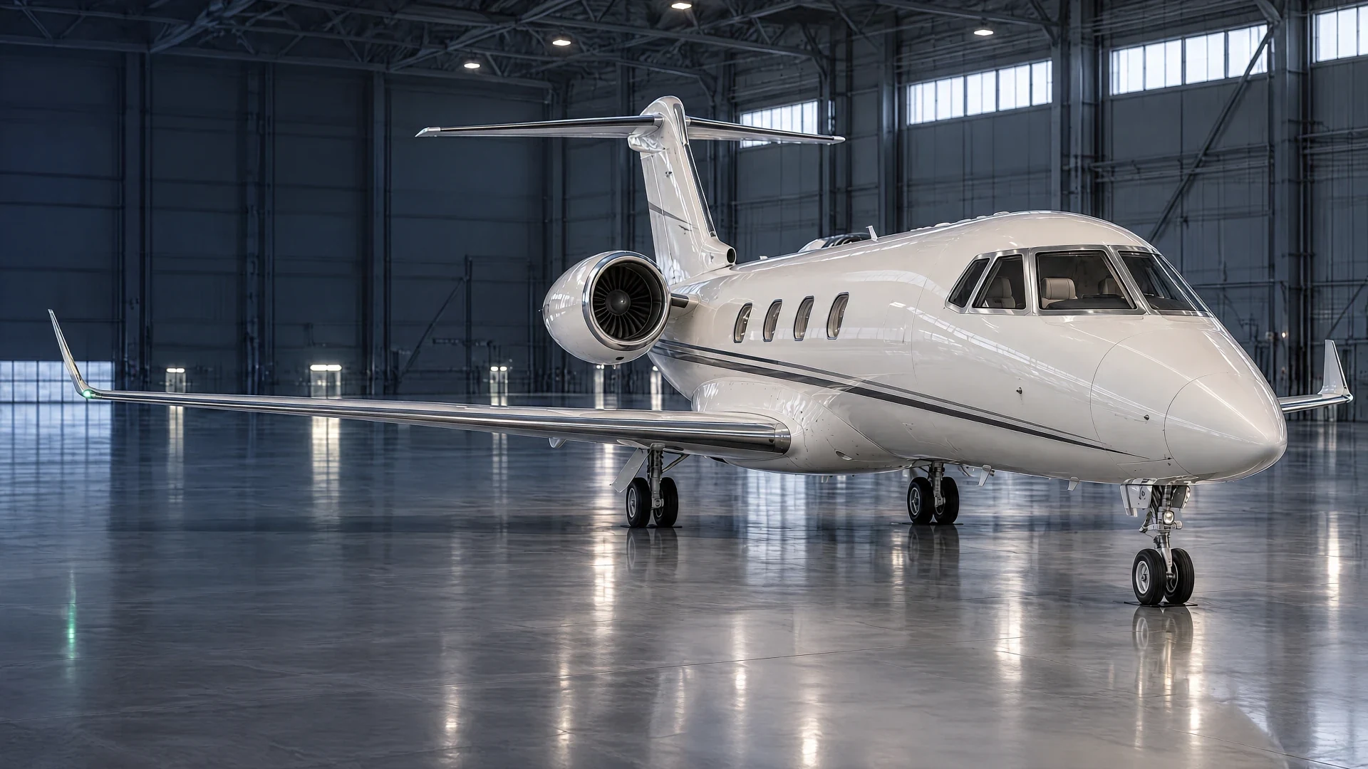 The aircraft exterior at the beginning of the entry approach.